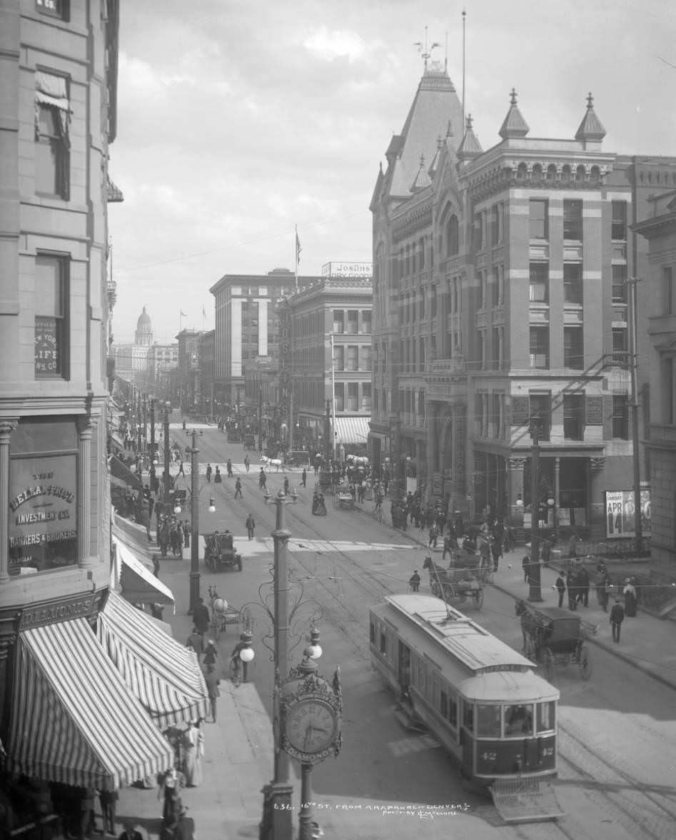 #56 16th Street from Arapahoe Street Featuring Tabor Opera House, Denver, 1907.