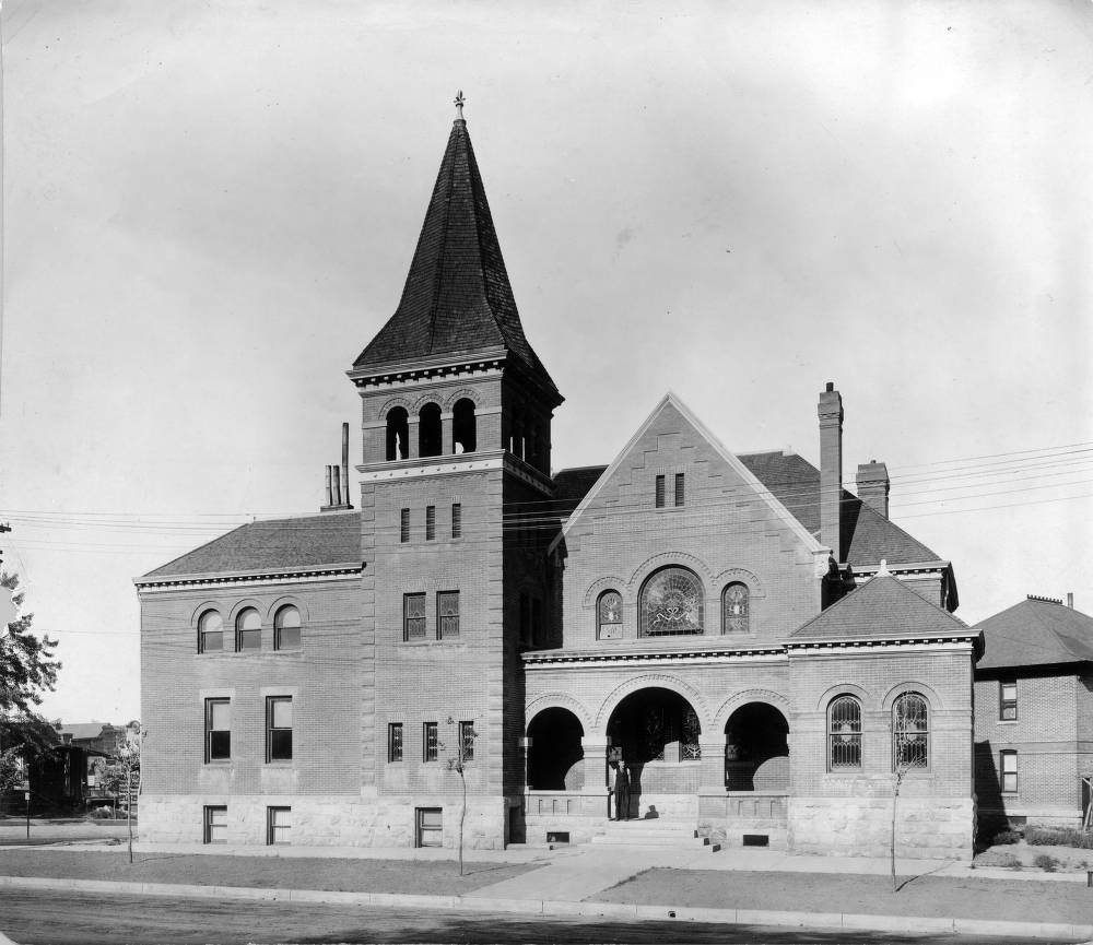 #84 Boulevard United Presbyterian Church, featuring a bell tower and stained-glass windows, 1900s