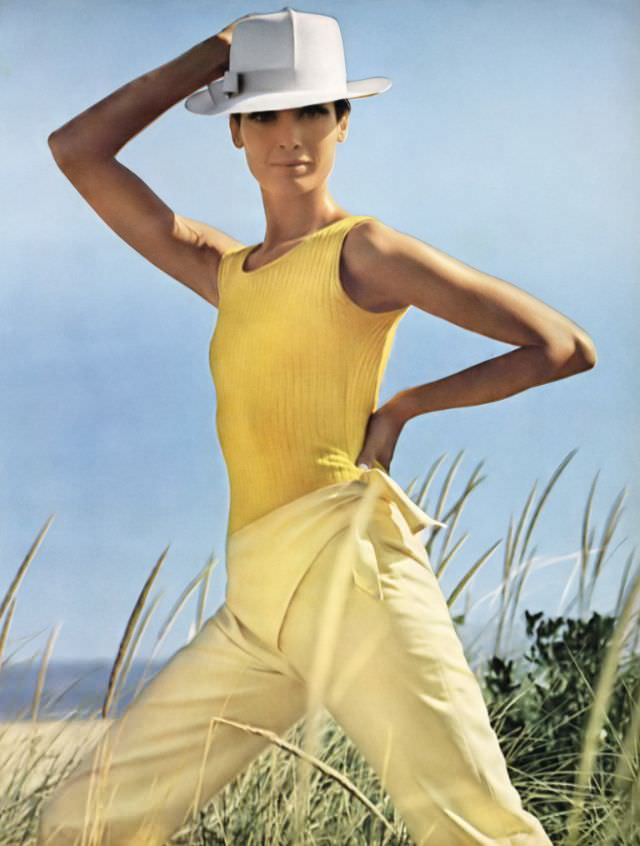#9 Isa Stoppi Wearing Yellow Ribbed Tank and Pants by Loomtogs, 1966