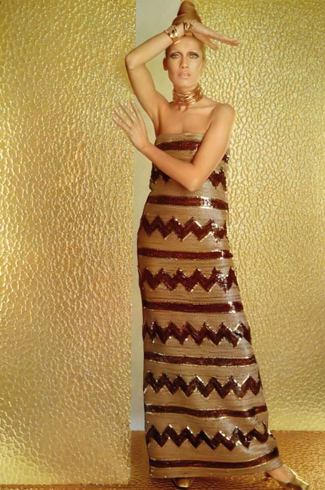 #11 Isa Stoppi in African-Inspired Sequined Dress by Christian Dior, 1967