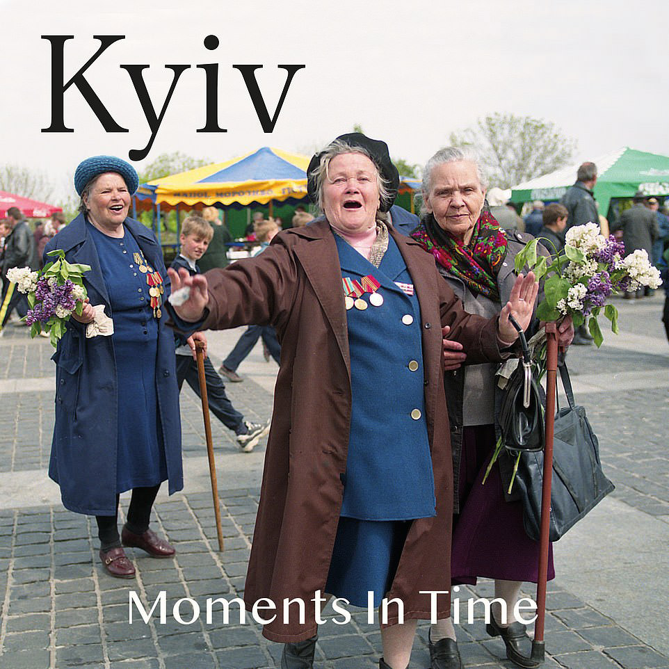 #30 Kyiv Flower Market: Three women hold flowers they bought from a market, 1991.