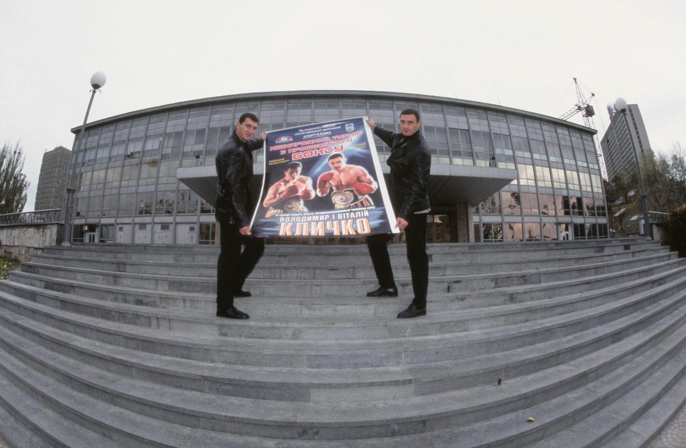 #9 Ukrainian Boxers Vitali and Wladimir Klitschko Hold Fight Promotion Poster in Kyiv, 1998