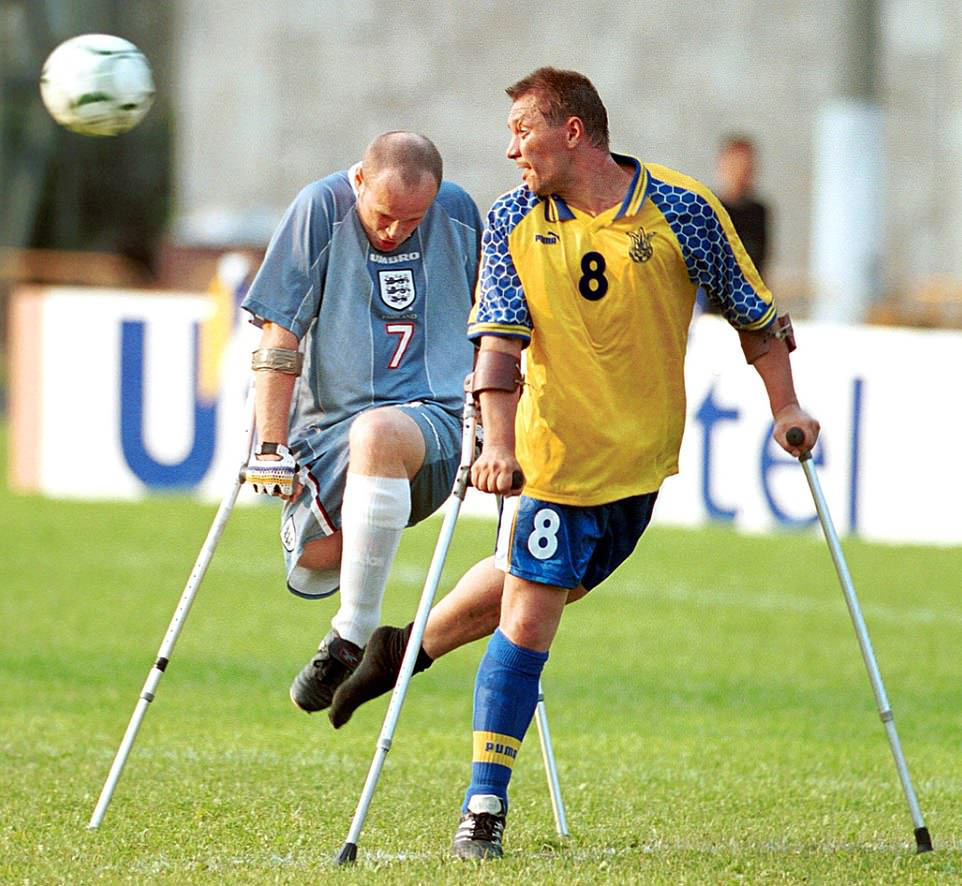 #42 Parasport Match: Ukraine vs England football match features players on crutches