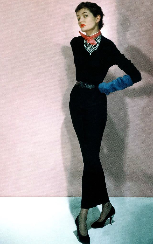 #14 Maxime de la Falaise in a dress she designed for Paquin, 1950.