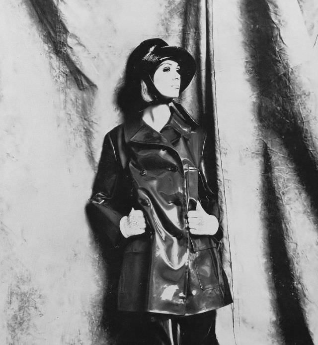 #10 Nicole de la Marge in Black PVC Reefer by Charles MacIntosh, 1965