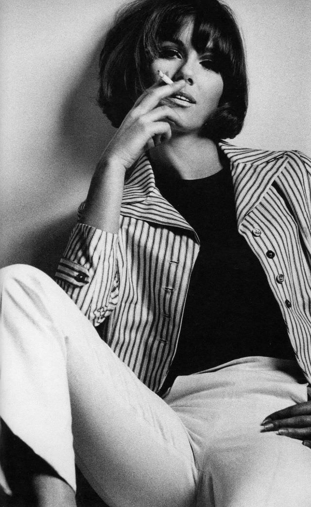 #11 Nicole de la Marge in Cotton Ticking Jacket and Narrow Pants, 1965