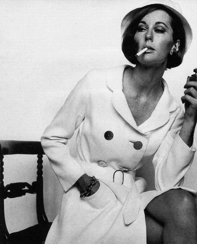 #17 Nicole de la Marge in White Double-Breasted Coat by Mary Quant, 1965