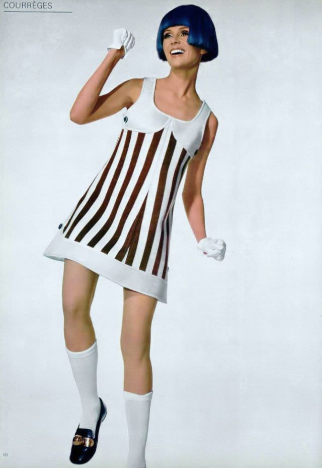 #33 Nicole de la Marge in Striped Dress by Courrèges, 1969