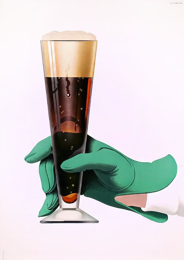 #22 Bier (green glove). Advertising poster for the Swiss Brewery Association, 1957