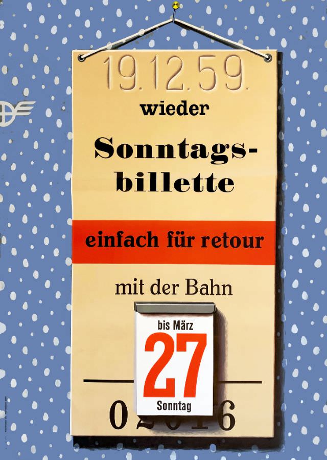 #26 Sonntagsbillette, einfach für retour mit der Bahn, 1959