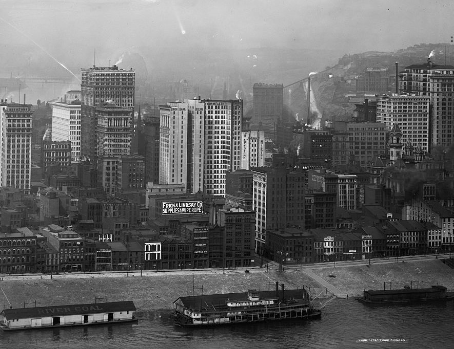 #23 A group of skyscrapers in Pittsburgh, early 1900s.