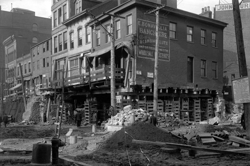 #165 Webster and Tunnel, northwest corner construction, 1910s