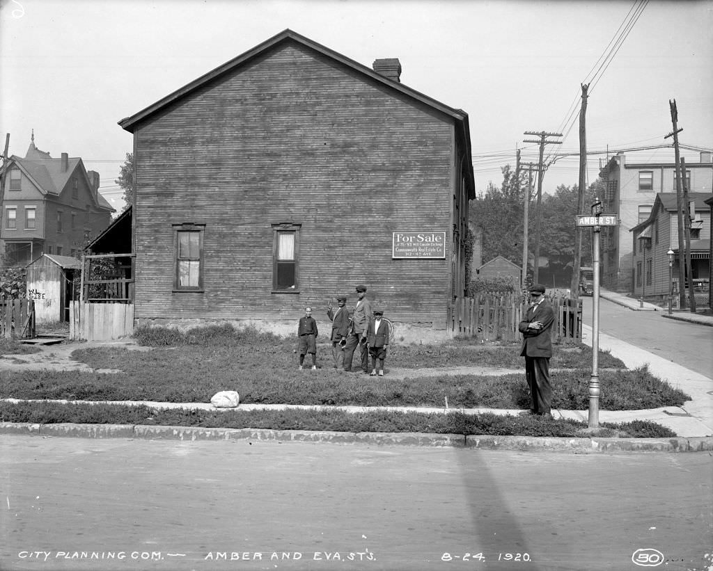#117 Boys play horseshoes, house for sale at Amber and Eva, 1920.