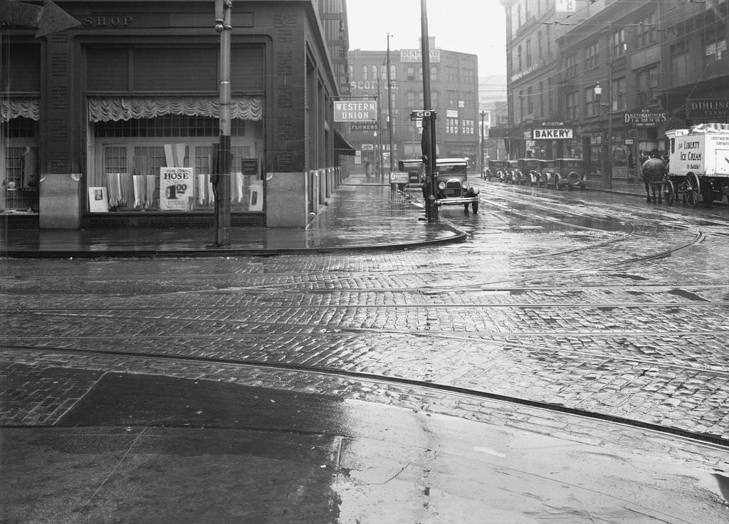 #25 Penn and Stanwix Streets, Featuring the French Shop and Others, 1929.