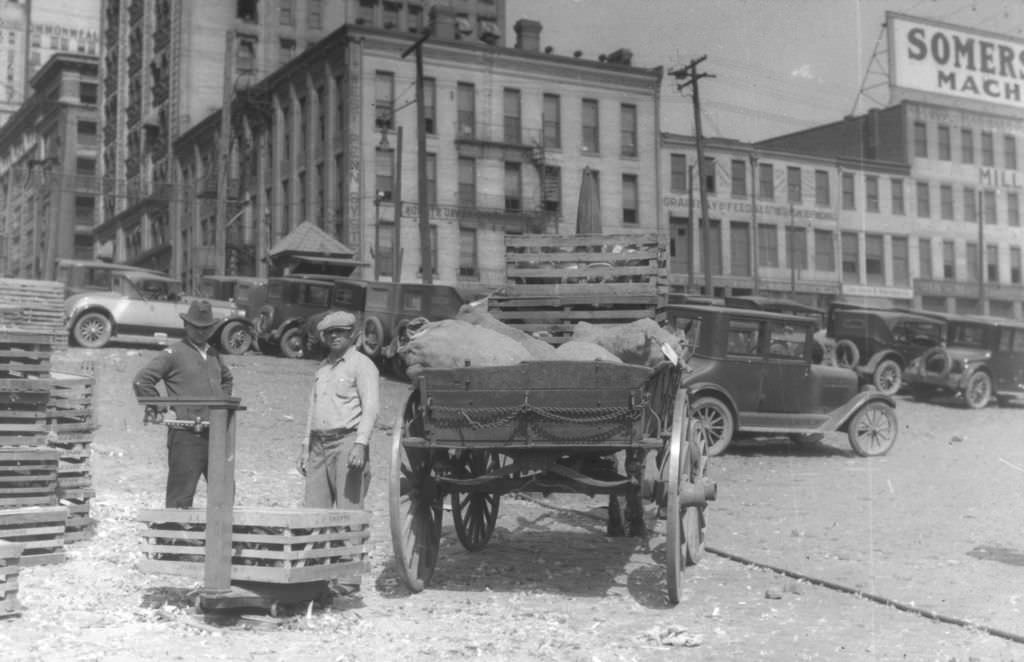 #39 Monongahela River Wharf, Men Weighing Cargo, 1929.