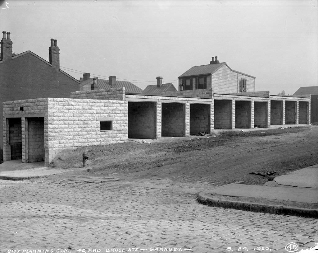 #55 Garage construction at 42nd and Bruce Streets, 1920.