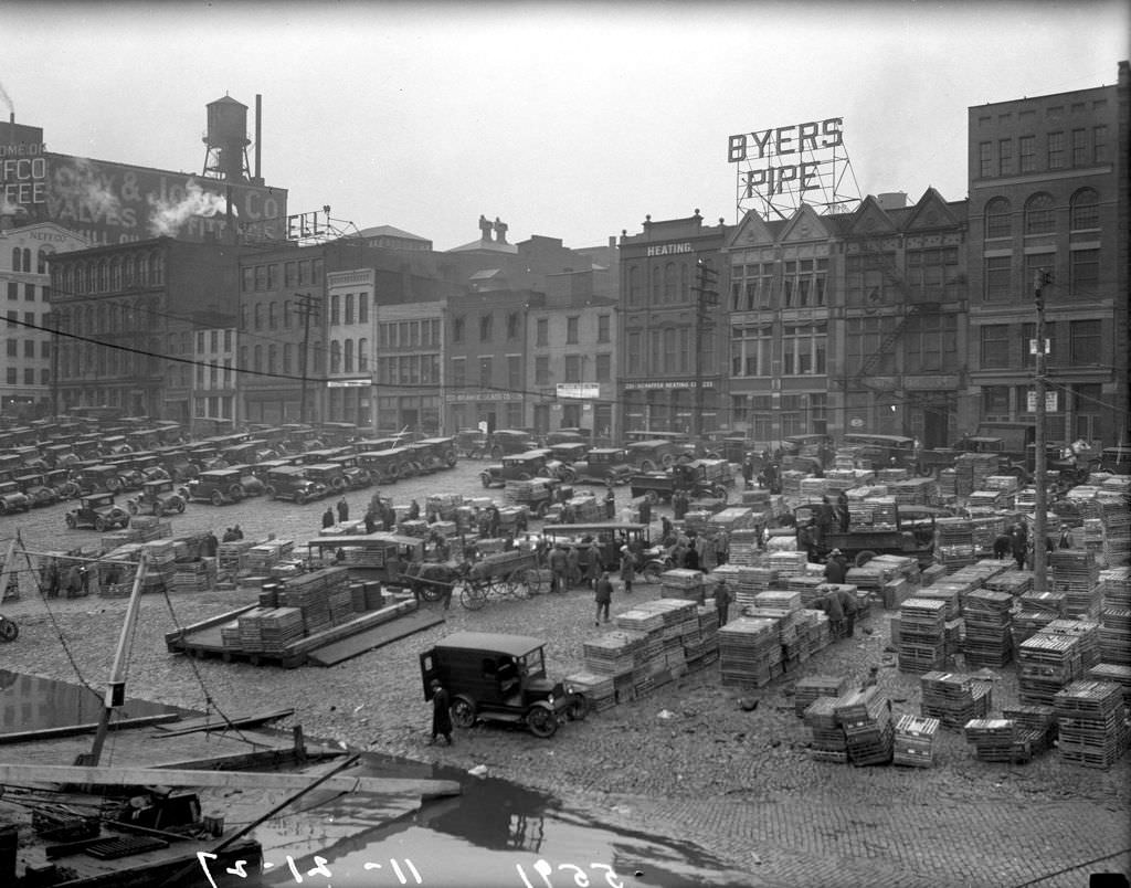 #78 Store fronts on Water Street near Monongahela Wharf, 1927.