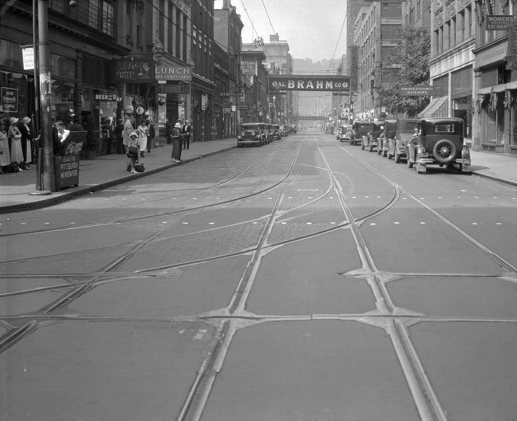 #135 Penn Avenue, View looking west along Penn Avenue from Stanwix Street intersection, 1933.