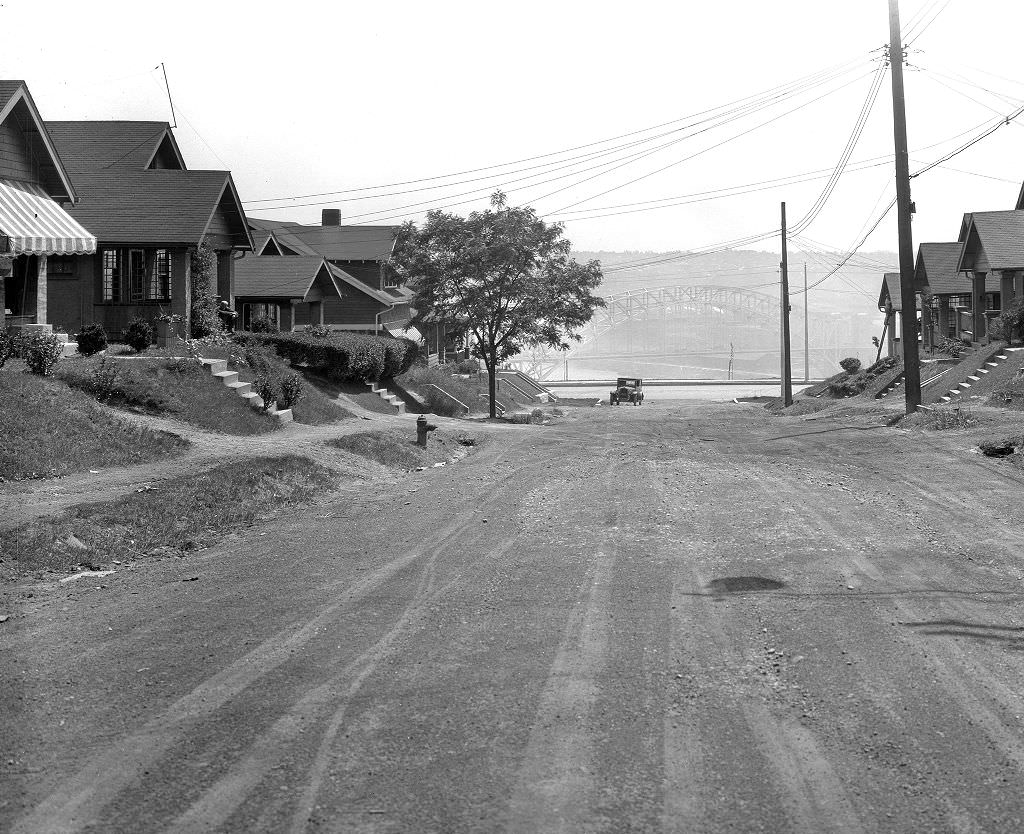 #174 Millerton Street, From house No. 3728 looking towards Ohio River Boulevard, 1931.