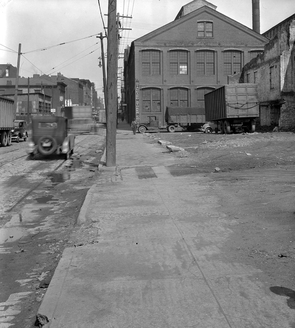 #56 Traffic on West Lacock Street looking east towards Federal Street, 1933