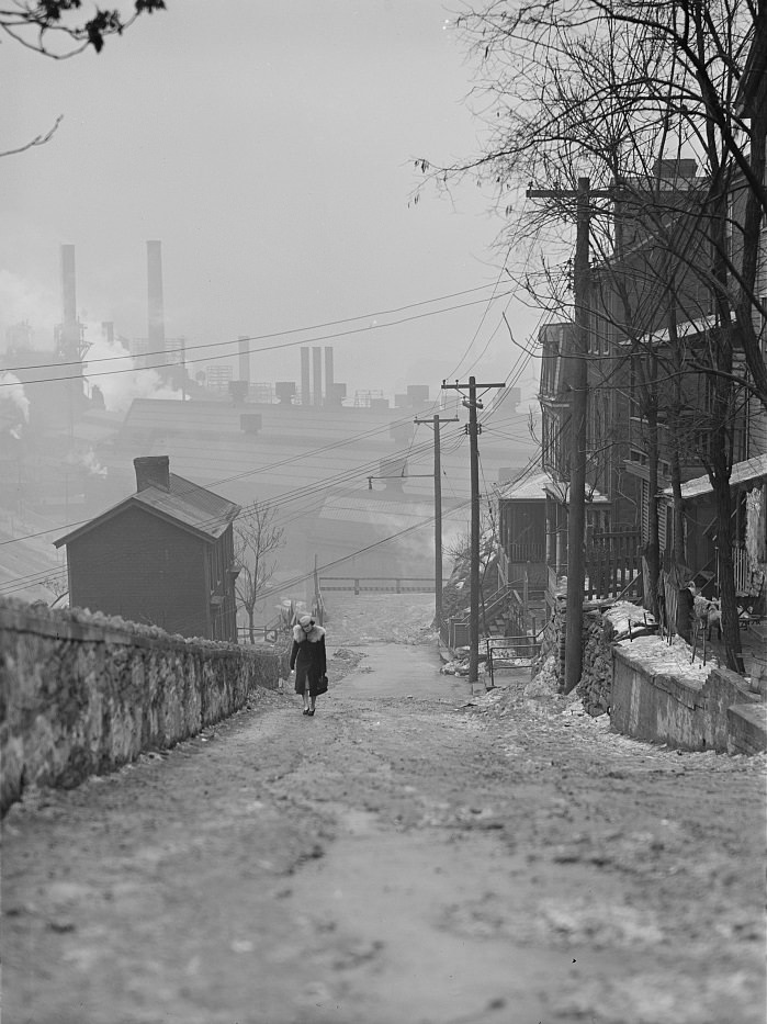 #99 Street in Pittsburgh’s mill district, 1940.