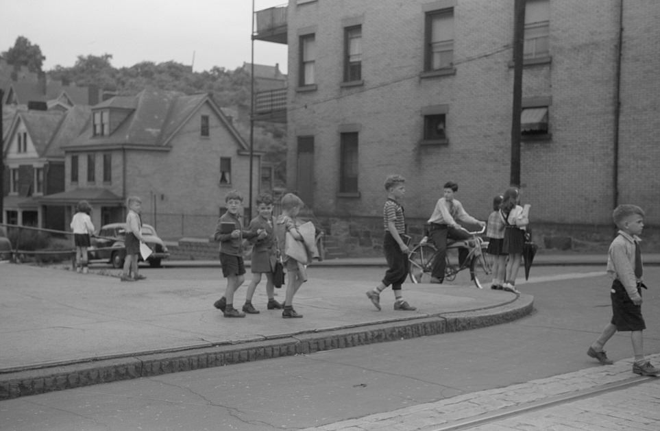 #104 Parochial school students going home, 1941.