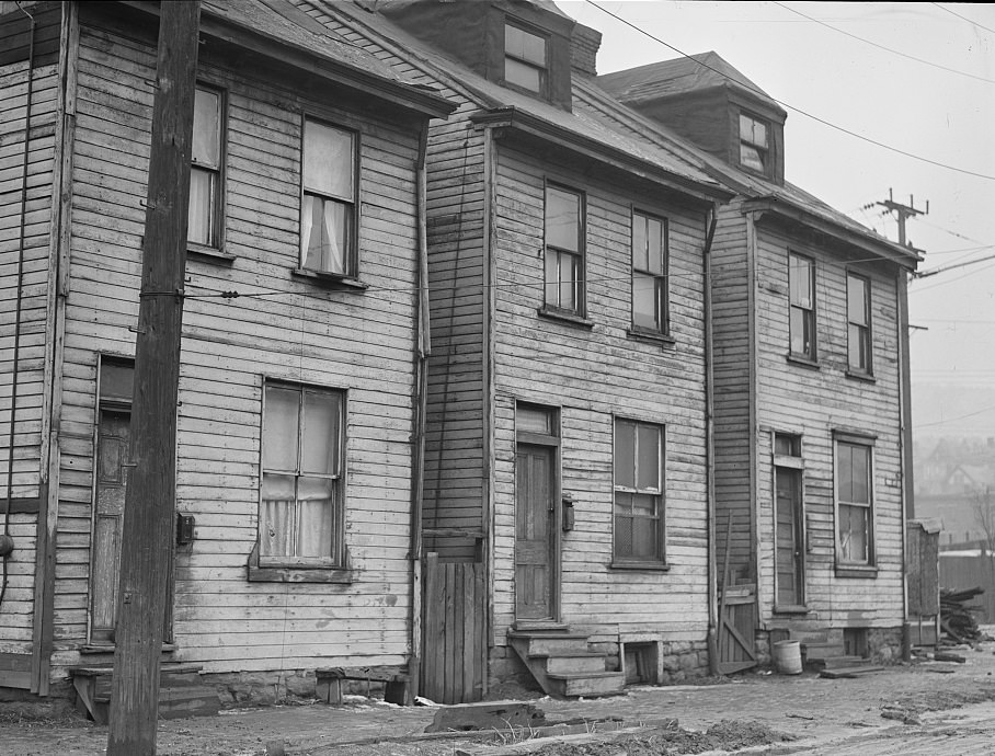 #107 Slum area houses in Pittsburgh, 1941.