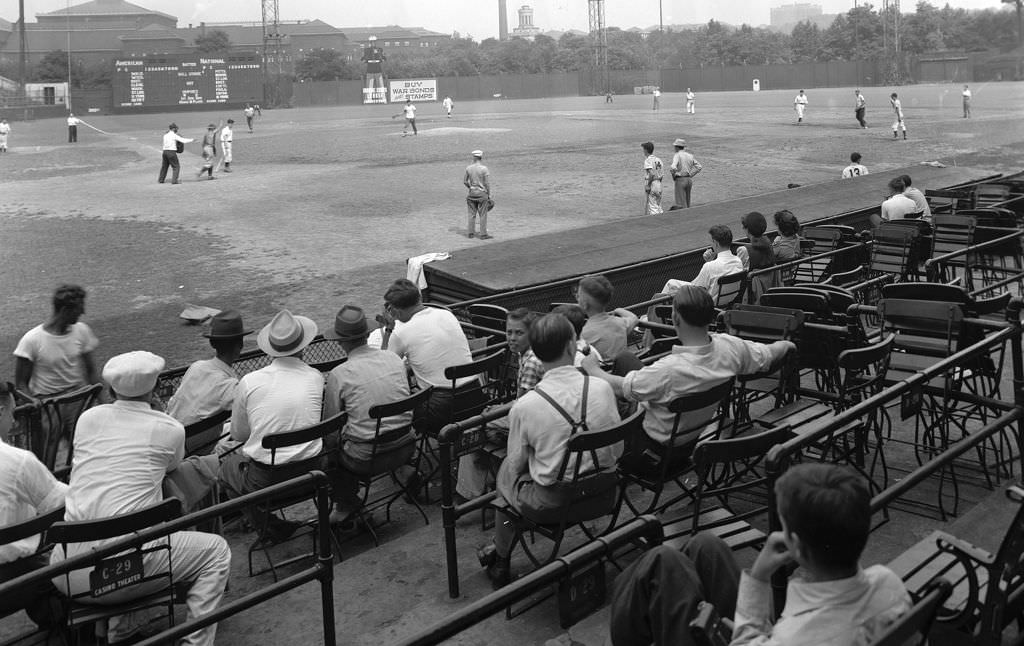 #23 A view from the stands at Forbes Field looking toward the Carnegie Library of Pittsburgh, taken sometime between June and October, 1943