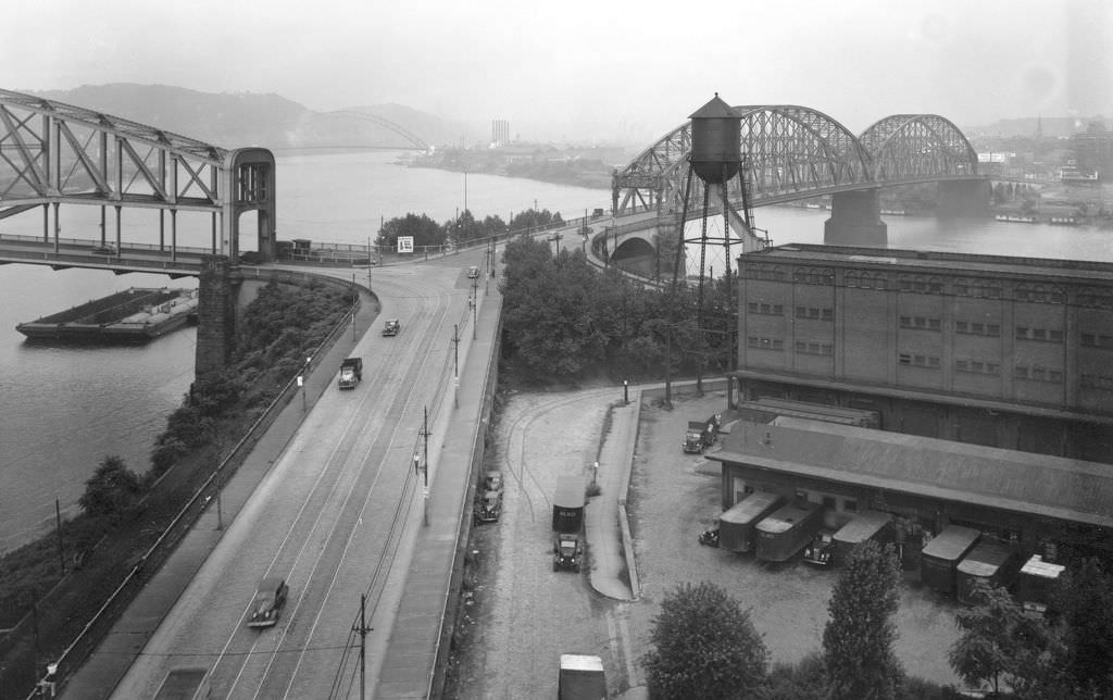 #79 The Manchester and Point Bridges seen from Point Building, 1943.