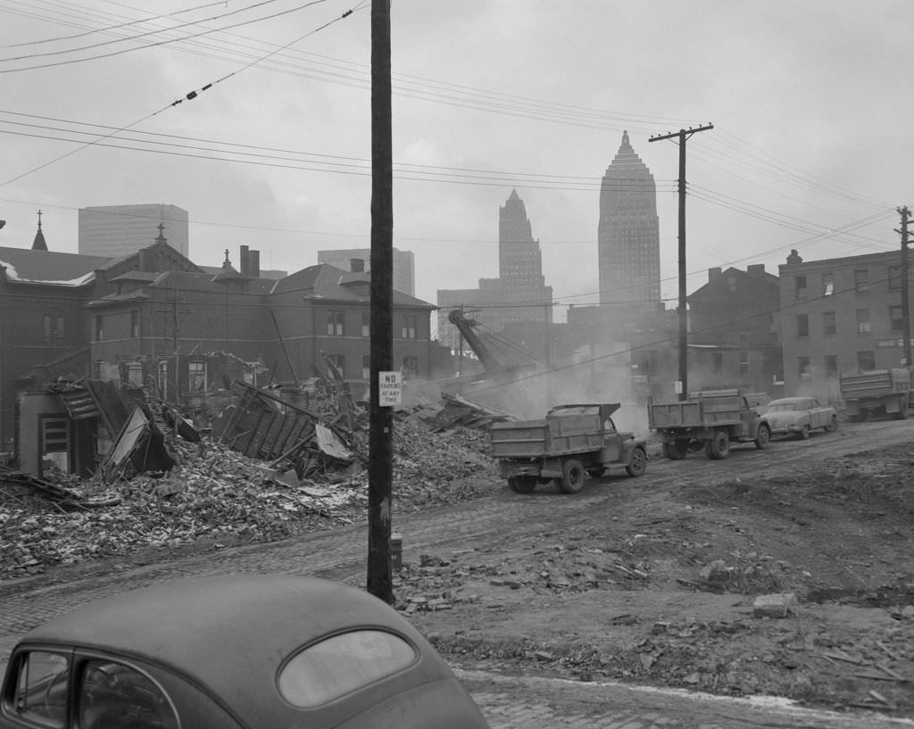 #106 Buildings being torn down in the Lower Hill District, 1957