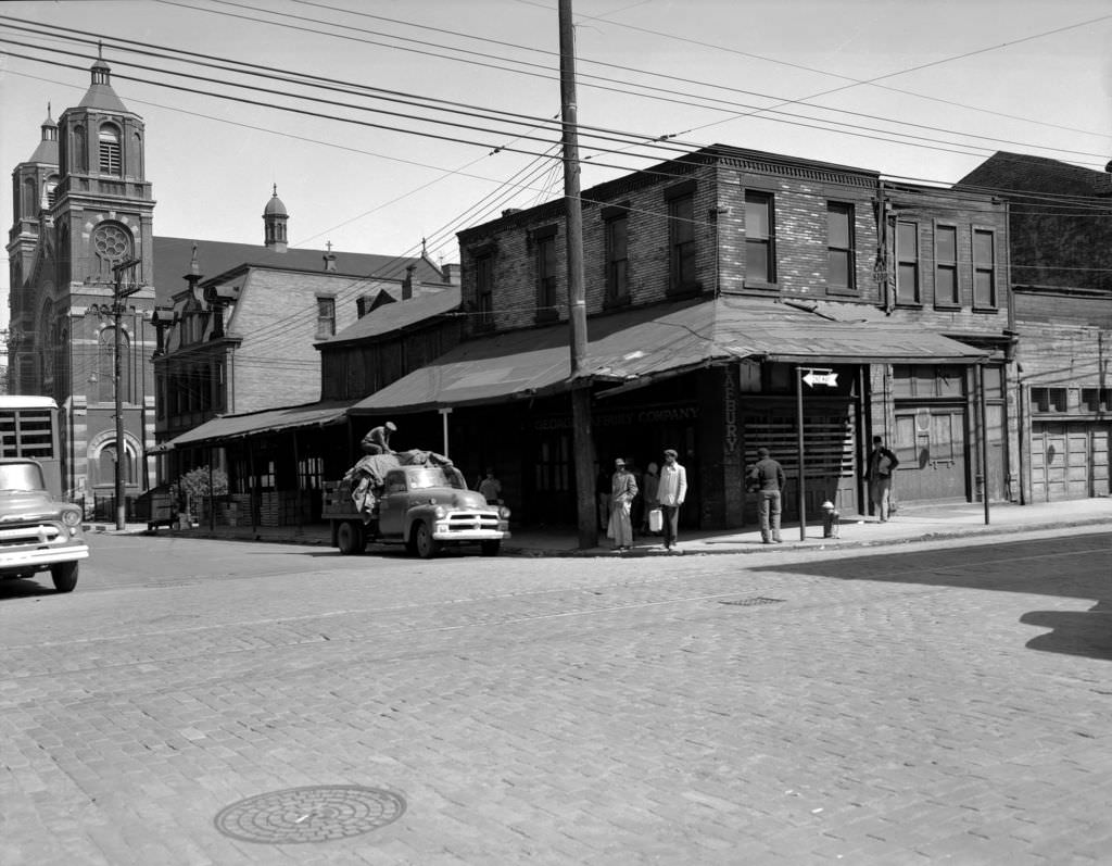 #126 George Lafbury Company and St. Stanislaus Kostka Church on Penn Avenue and 21st Street, 1956