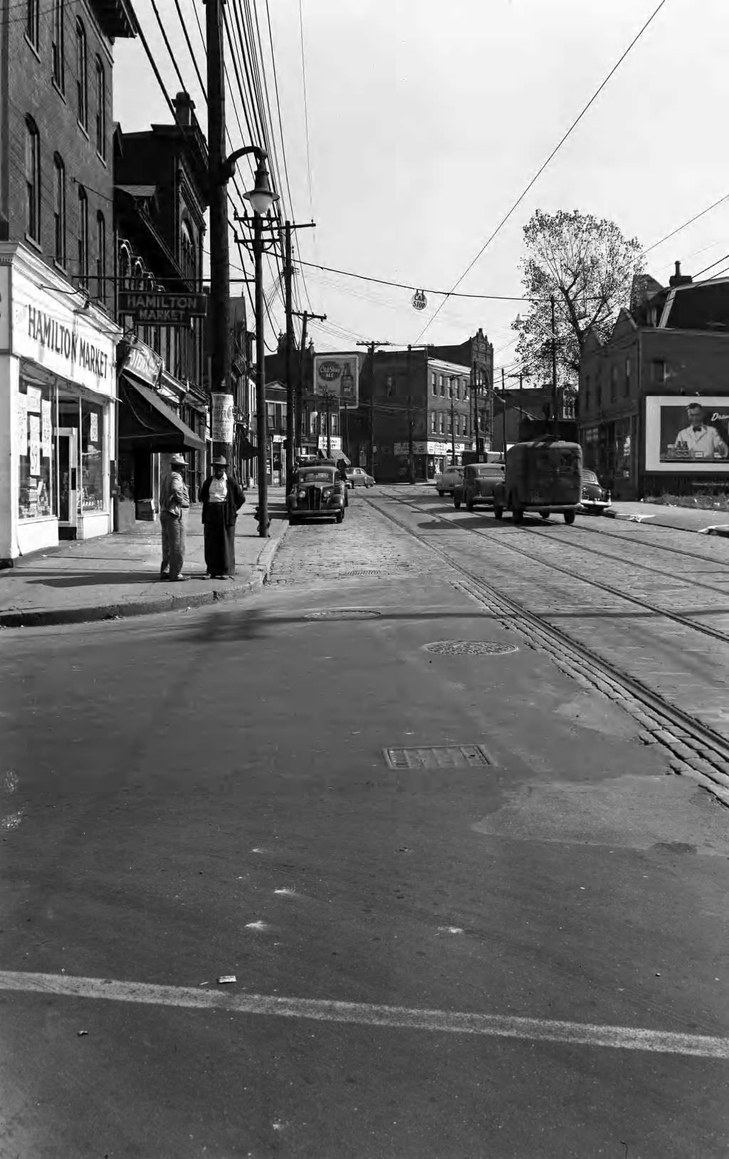#57 Corner of Frankstown and Hamilton Avenues at the inbound car stop, 1950.