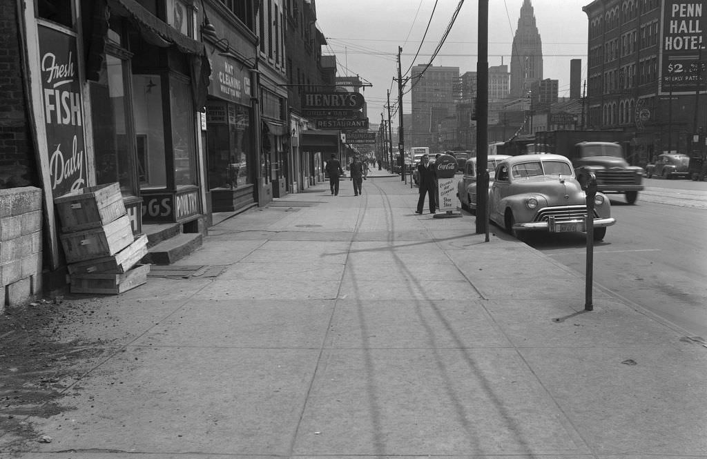 #68 Penn Hall Hotel and nearby shops on 5630 Block of Penn Avenue, 1951.