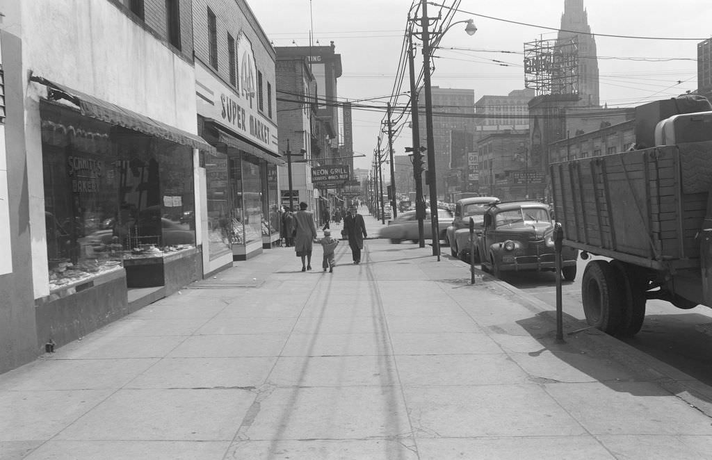 #1 Penn Avenue businesses including A&P Super Market and Enright Theater, 1951.