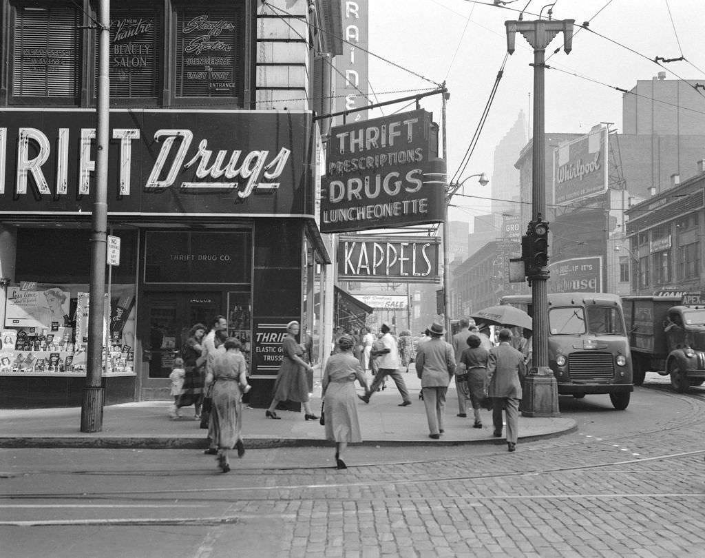 #77 Thrift Drugs Pharmacy and Luncheonette at 533 Liberty Avenue, 1952.