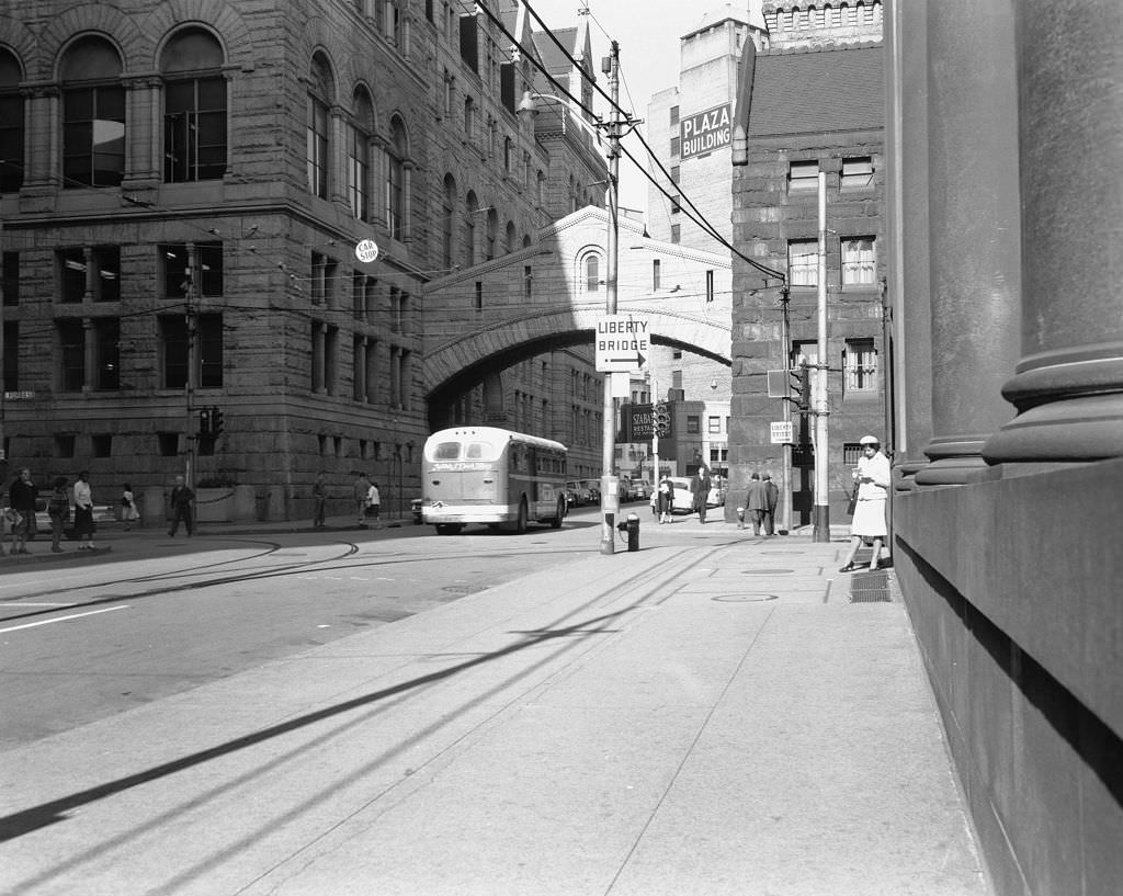 #117 Allegheny County Courthouse’s Bridge of Sighs, connects to the former jail, inspired by Venice, 1960.