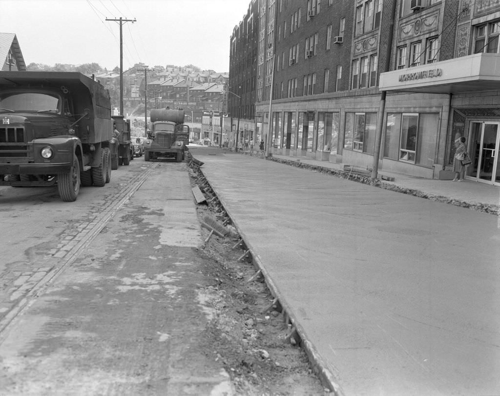 #199 Murray Avenue, features Morrowfield Hotel and road construction, 1960.