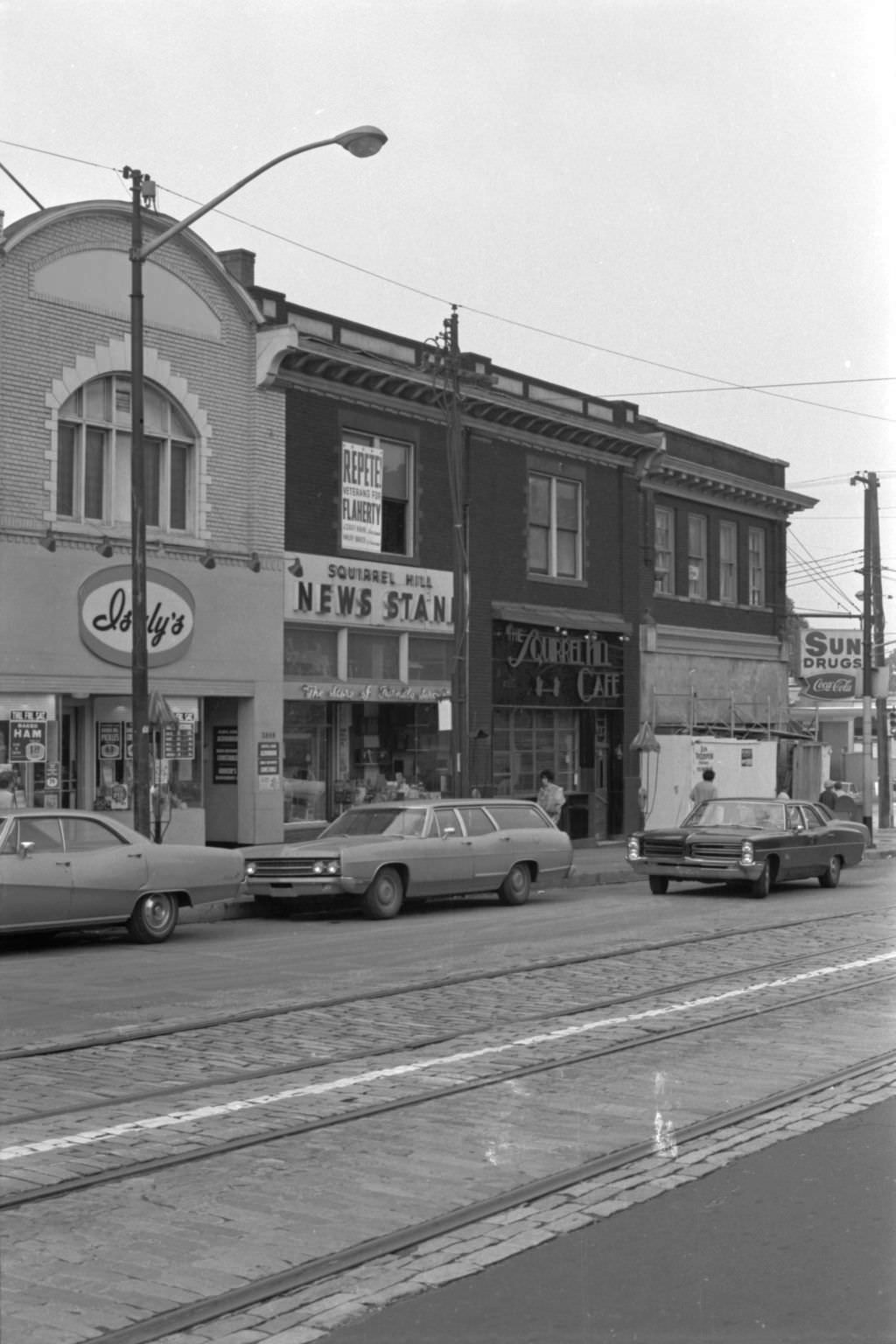 #32 Forbes Avenue in Squirrel Hill: home to original chipped ham and “skyscraper” ice cream cones at Isaly’s, 1969.