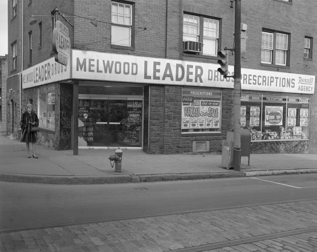 #39 Melwood Leader Drugstore on Centre Avenue corner, 1969.