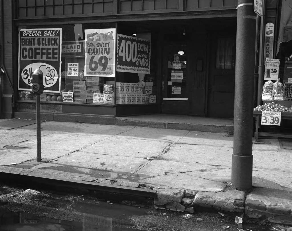 #48 East Carson Street: grocery store front, 1967.