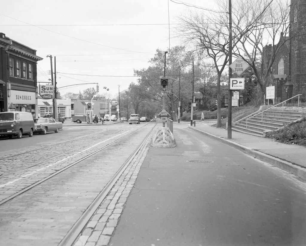 #9 Forbes Avenue repaving: notable buildings like Jewish Community Center and Sixth Presbyterian Church, 1967.