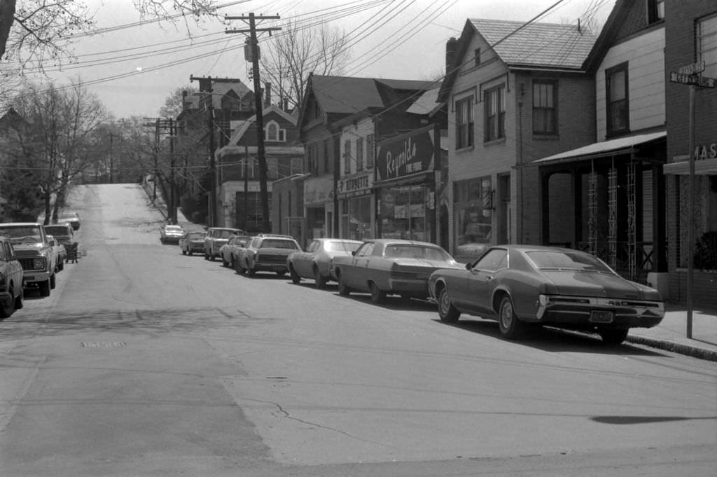 #118 Businesses on Reynolds Street, viewed towards Hastings Street, 1972.