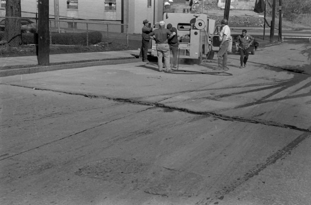 #121 Cleanup of water main break on Morgan Street near Centre Avenue, 1972.