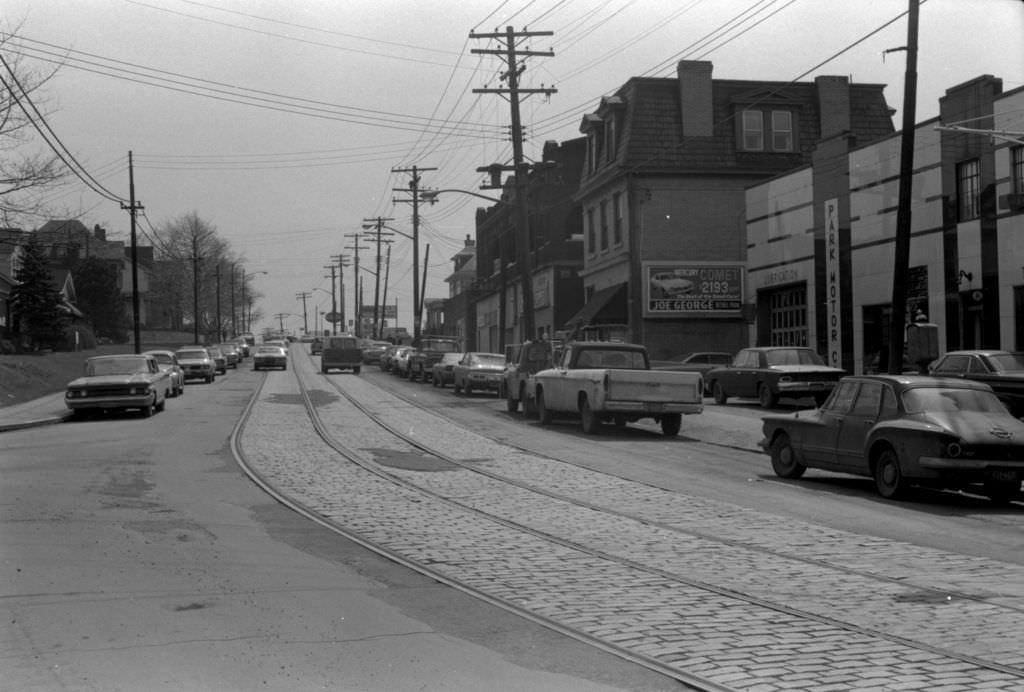 #124 Brownsville Road at Madeline Street, looking towards Woodford Avenue, 1972.