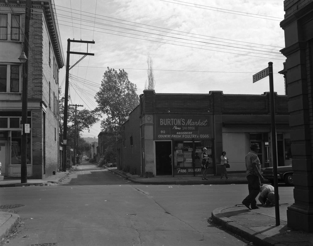 #6 Southeast View of Burton’s Market at Forest Way and North Homewood Avenue, 1970