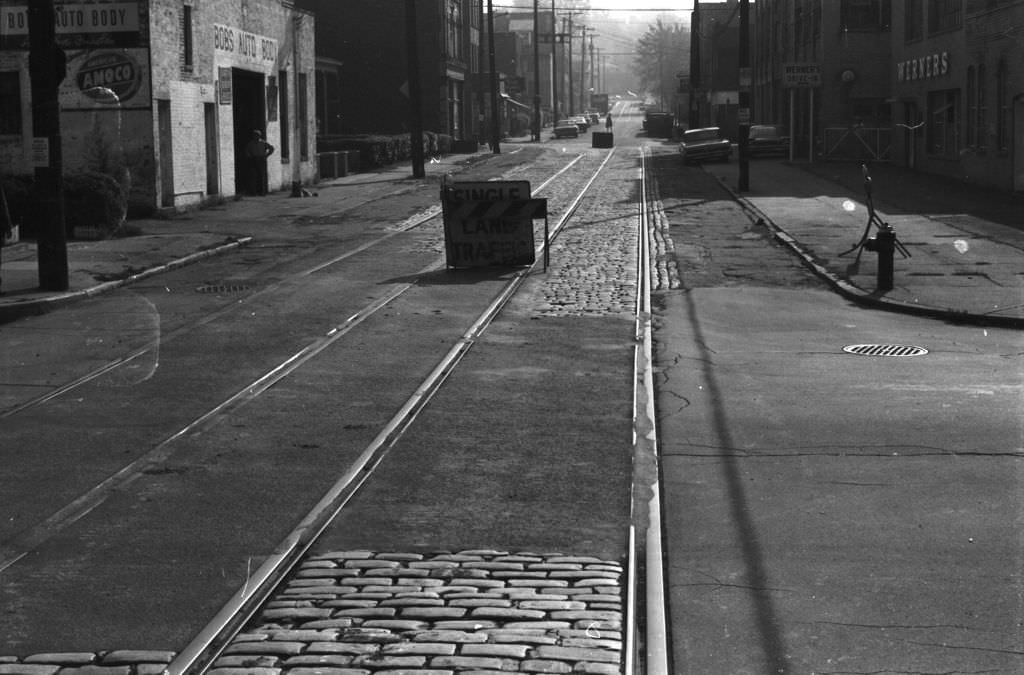 #85 Bryant Street section blocked off for street repairs, 1970.