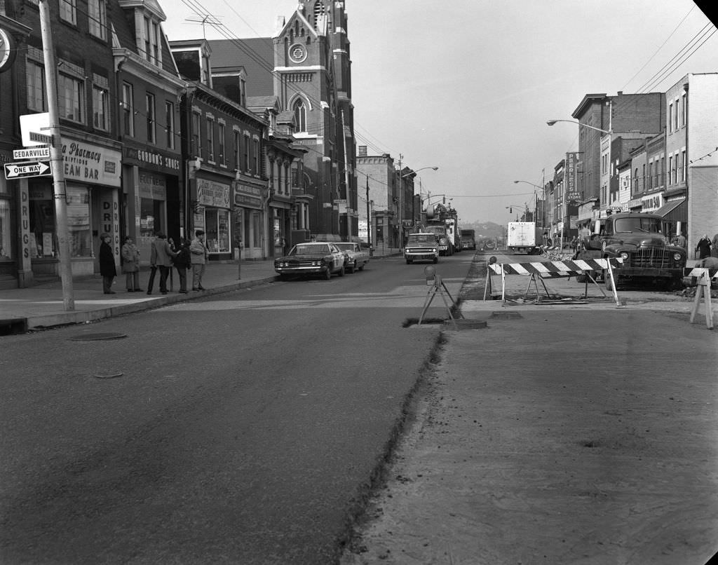 #88 Liberty Avenue features Saint Joseph Church, now part of Saint Maria Goretti Parish, 1970.