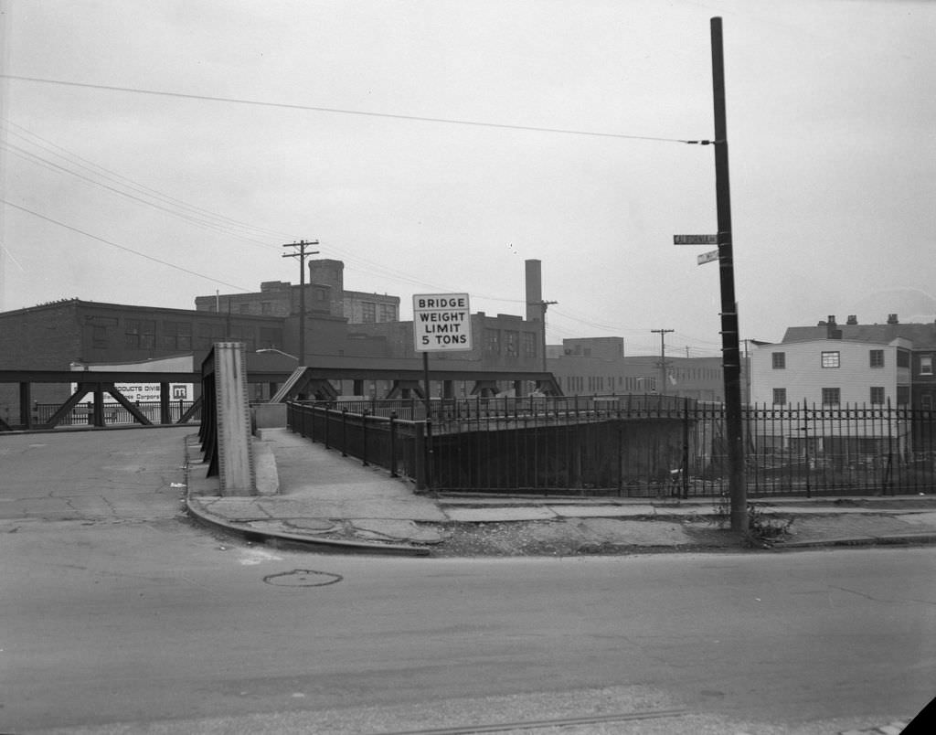 #95 Columbus Avenue Bridge entrance from California Avenue, 1970.