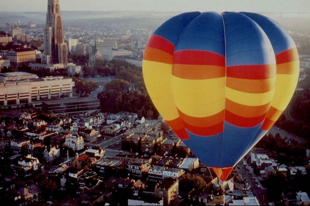 #1 A hot air balloon over Oakland, 1990.