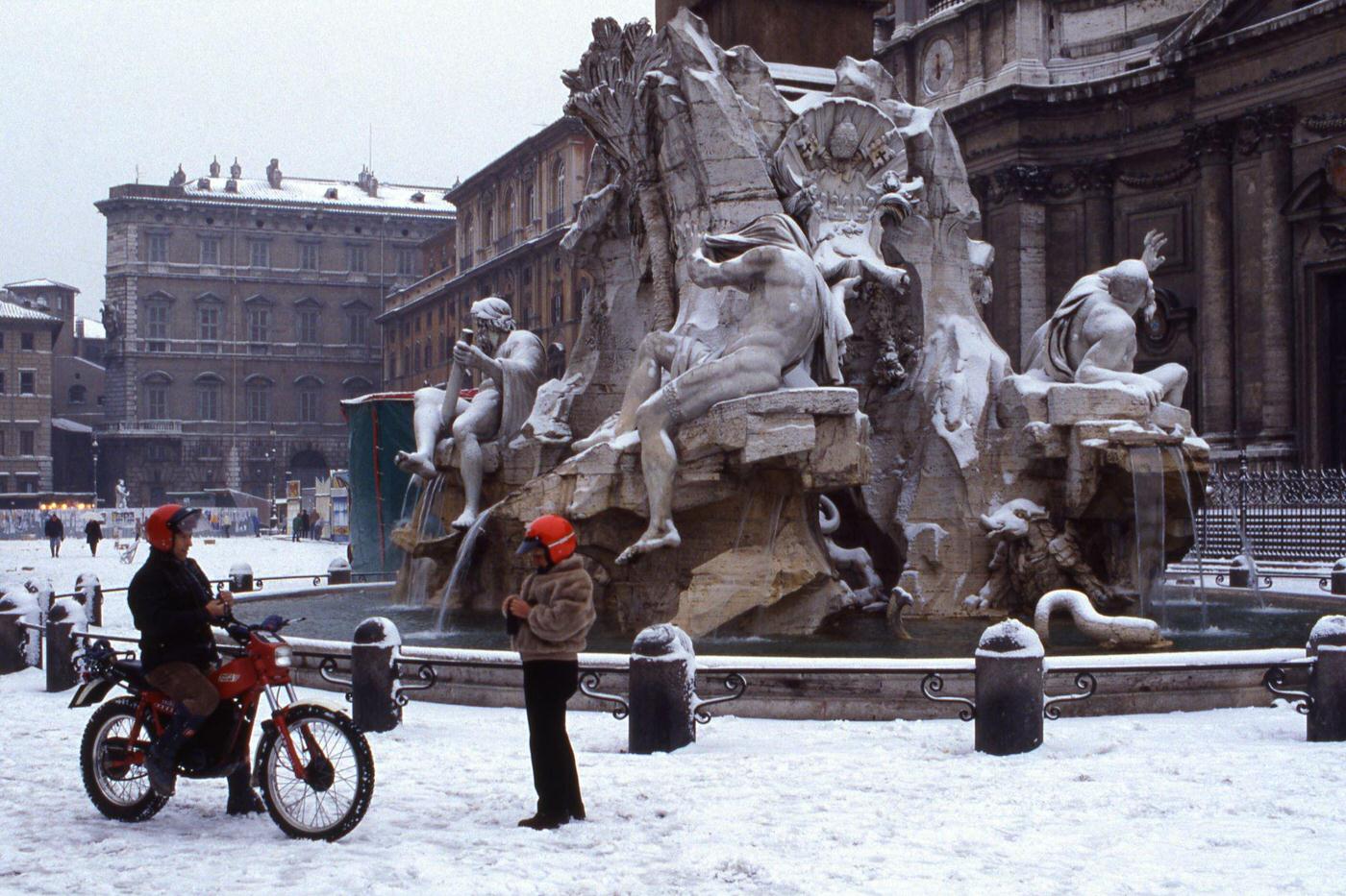 #47 Bernini’s Fountain of the Four Rivers in Snow, Rome, 1985